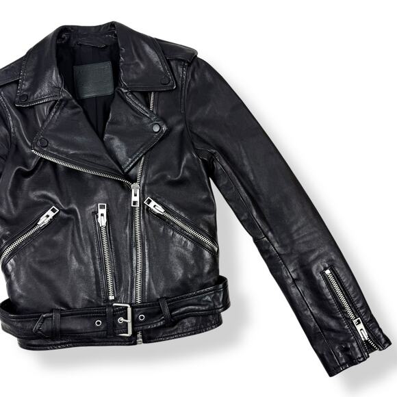 ALLSAINTS Balfern Biker cropped black sheep leather motorcycle jacket - Picture 6 of 16